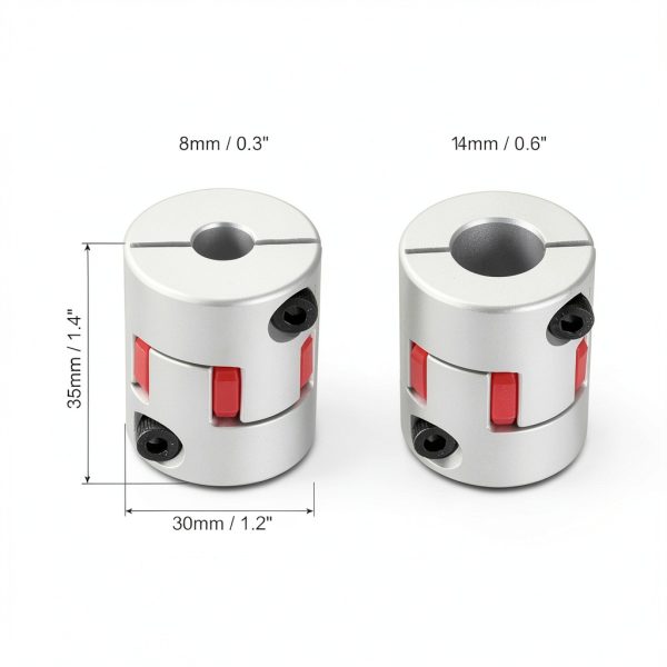 uxcell 2pcs D30 L35 8mm to 14mm Flexible Plum Shaft Coupling Aluminum Motor Connector Flexible Spider Coupler for 3D Printer CNC Machine and Servo Stepper Motor (Silver Tone/Red)-1
