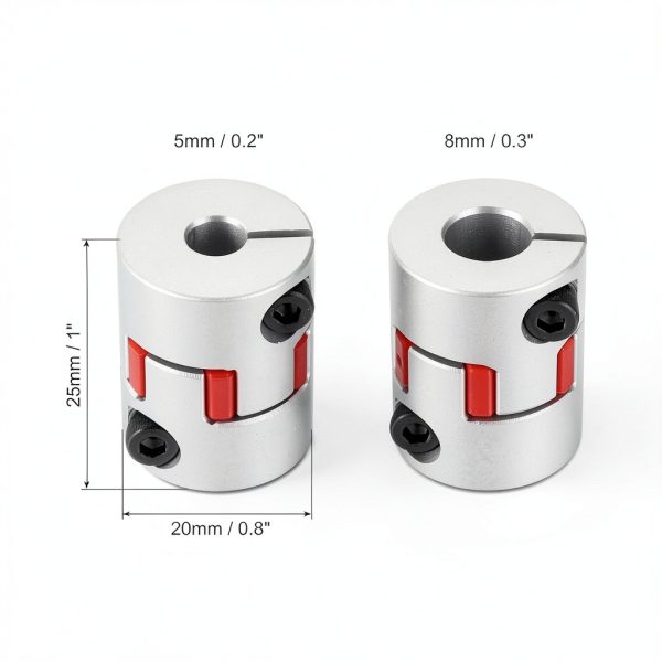 uxcell 3pcs D20 L25 5mm to 8mm Flexible Plum Shaft Coupling Aluminum Motor Connector Flexible Spider Coupler for 3D Printer CNC Machine and Servo Stepper Motor (Silver Tone/Red)-1